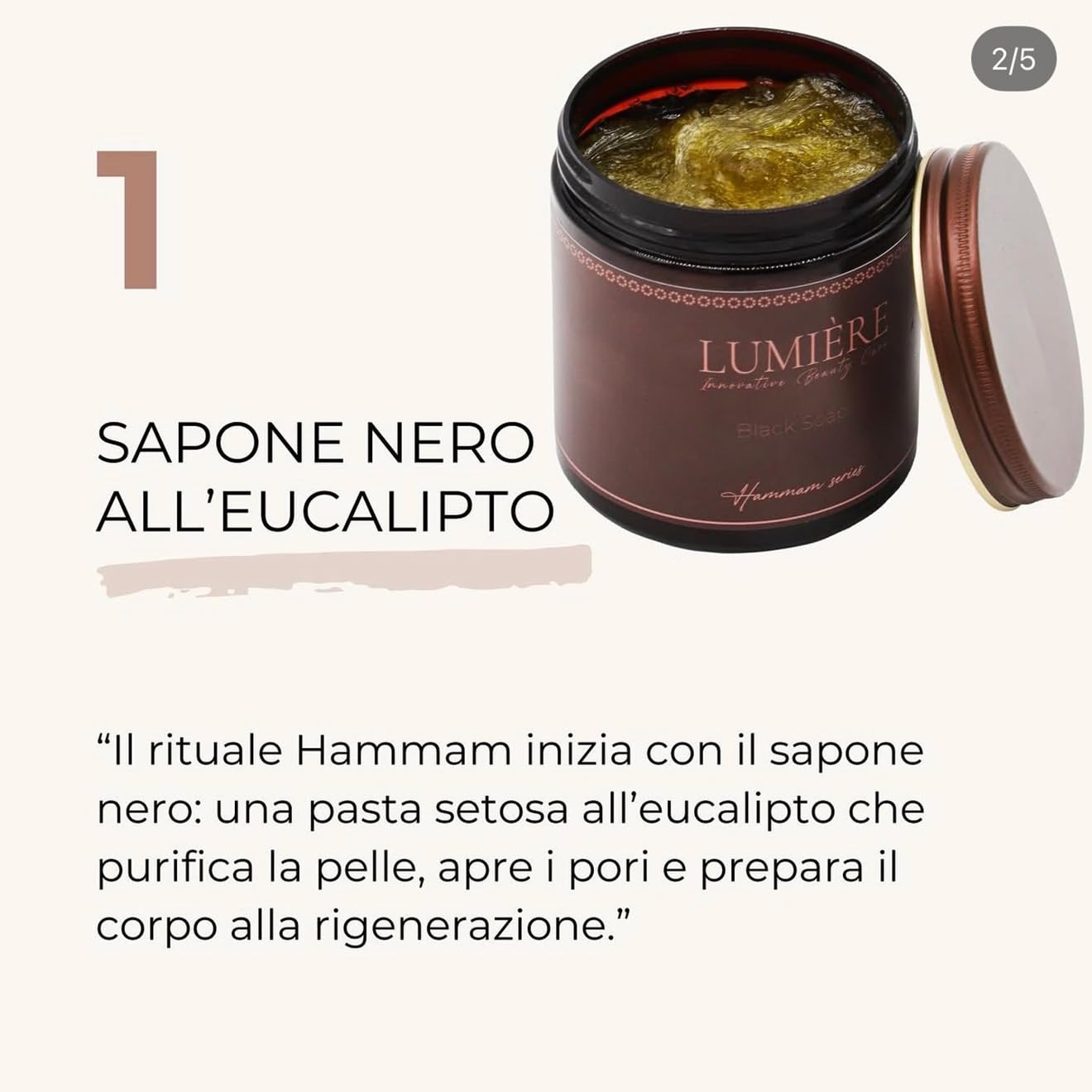 LUMIÈRE INNOVATIVE BEAUTY CARE –Set Hammam Sapone Nero con Olio Essenziale di Eucalipto + Olio di Argan 100% Biologico + Guanto Esfoliante | Kit Spa Pulizia Profonda, Nutrimento e Pelle Morbida