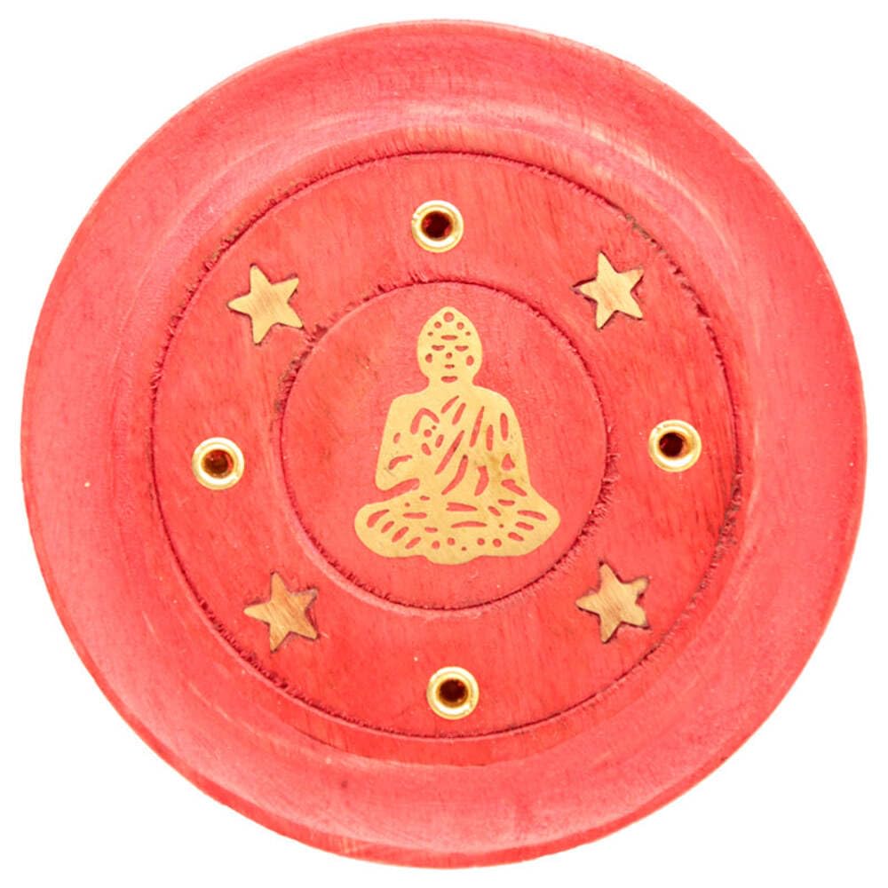 Puckator Red Mango Wood Buddha Round Ashcatcher Incense Burner - Zen Spiritual Modern Gothic Home Room Decor Decorations - Meditation Accessories - Stick Sticks Cone Holder Burner Burners