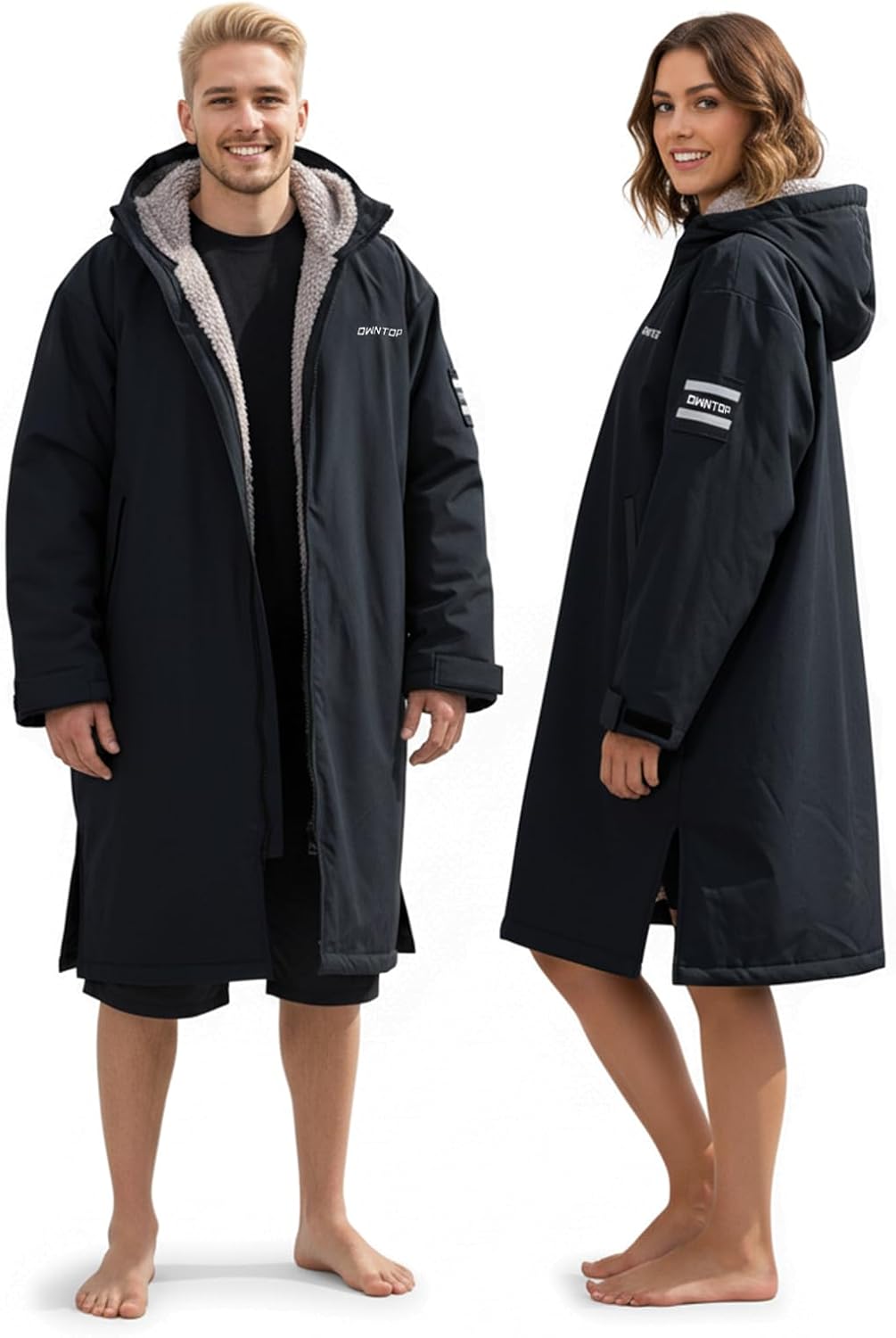 Owntop Swim Parka Kids Adult | Waterproof & Sherpa Lining | Velcro Arm Patch | Oversized Hooded Surf Poncho Changing Robe