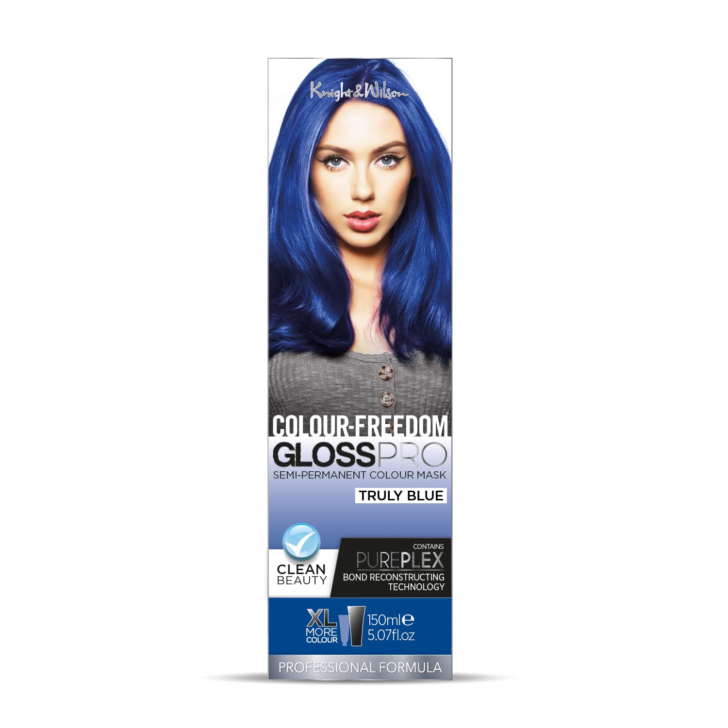 Knight & Wilson Colour-Freedom Gloss Pro 150ml Truly Blue Semi-Permanent Hair Colour - Ultra-Vibrant Vegan Colour Mask with PurePlex | Ammonia Free Colour Lasts Up To 6-10 Washes