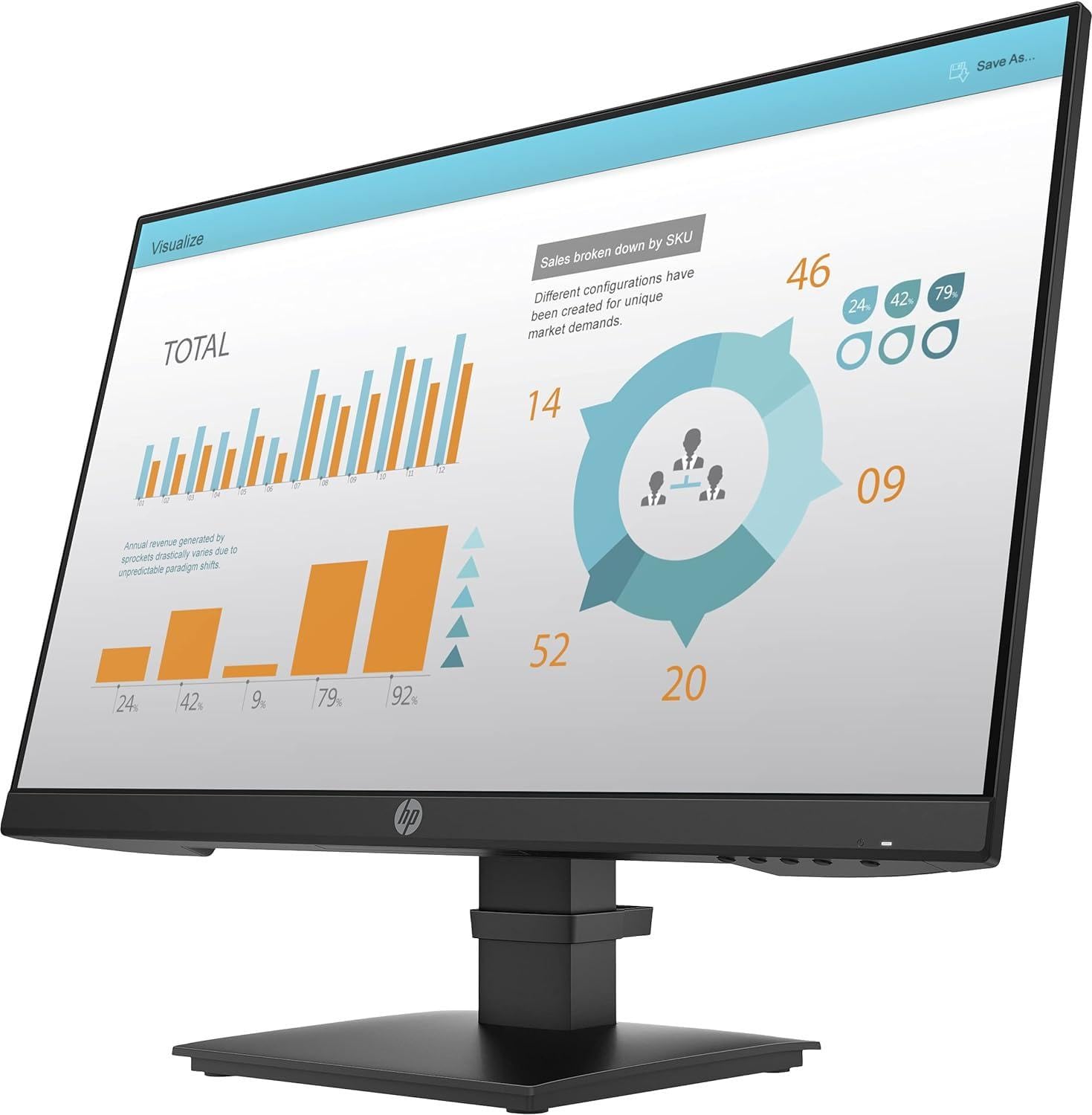 HP P24 G4 Monitor con Casse Audio, Schermo 23,8" FHD IPS, Risoluzione 1920 x 1080, Tempo Risposta 5 ms, Regolazione Inclinazione, Antiriflesso, DisplayPort, HDMI, VGA, Nero