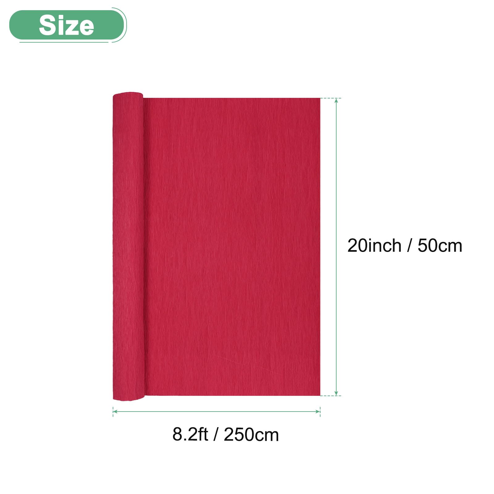 M METERXITY Krepppapier, 250 x 50 cm, weich, breit, Krepppapier, Luftschlangen für Bastelarbeiten, Blumenherstellung, Dekoration, Rot