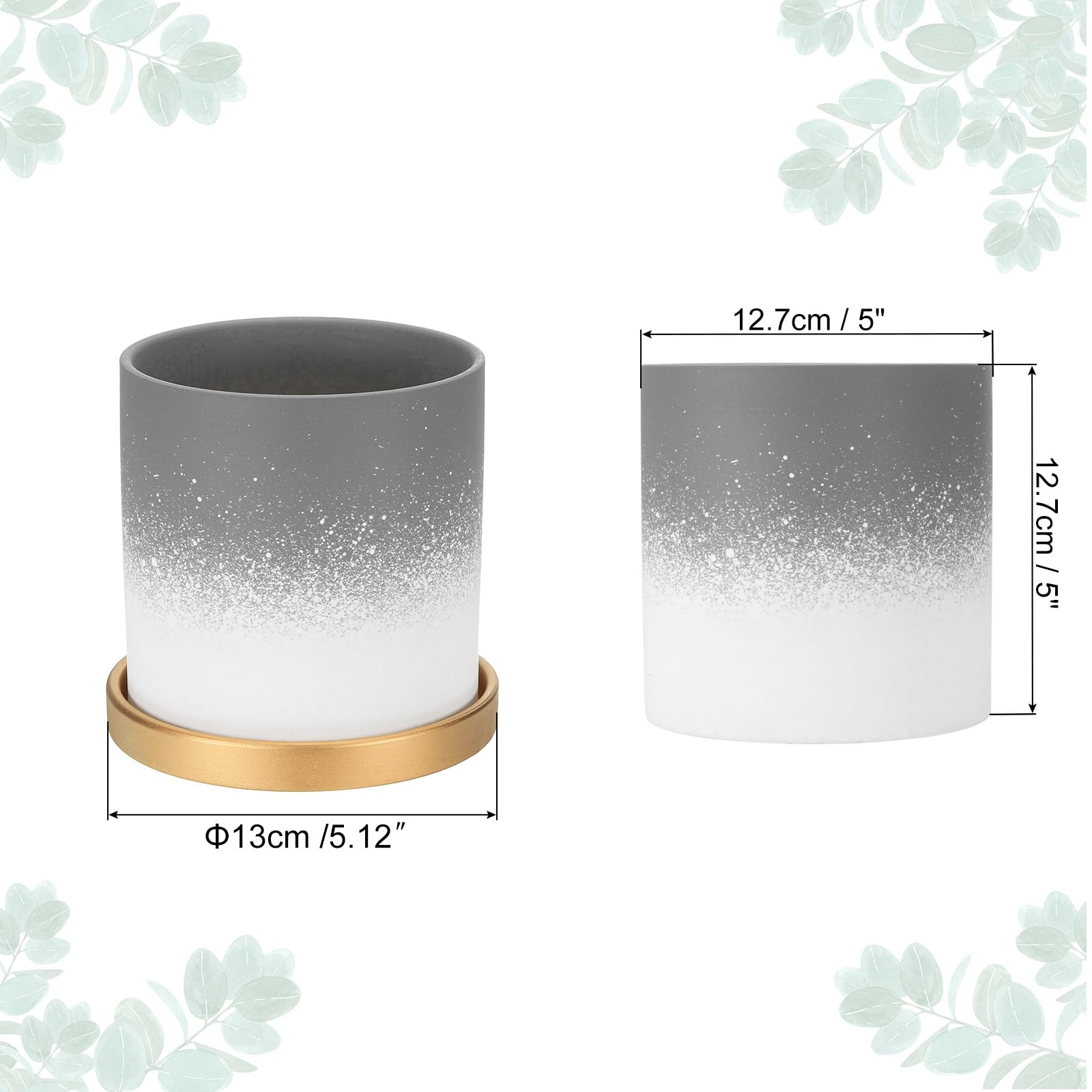 PATIKIL 5.12 Pollici Vasi Per Piante In Ceramica, Moderni Vasi Per Fiori A Gradiente Con Fori Di Drenaggio Per Decorare Piante Da Interno Succulente Erbe Aromatiche, Grigio Scuro