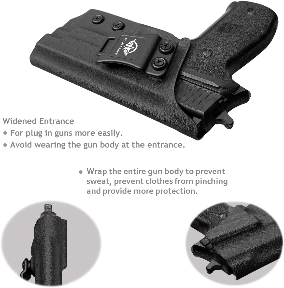 Sig P226 Holster IWB / OWB Kydex Holster Custom Fit: Sig Sauer P226 Full Size 4.4'' Barrel - Inside Waistband Concealed Carry / Outside Waistband Carry 1.5-2 Inch Belt Clip - Adj. Cant Retention - Cover Mag-Button - Widened Entrance - No Wear, No Jitter