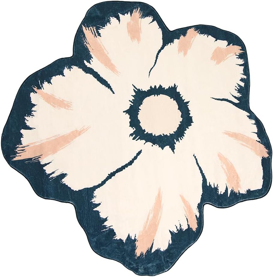 Living Room Rug 120 x 120 cm Beige Black Floral Design Non-Slip