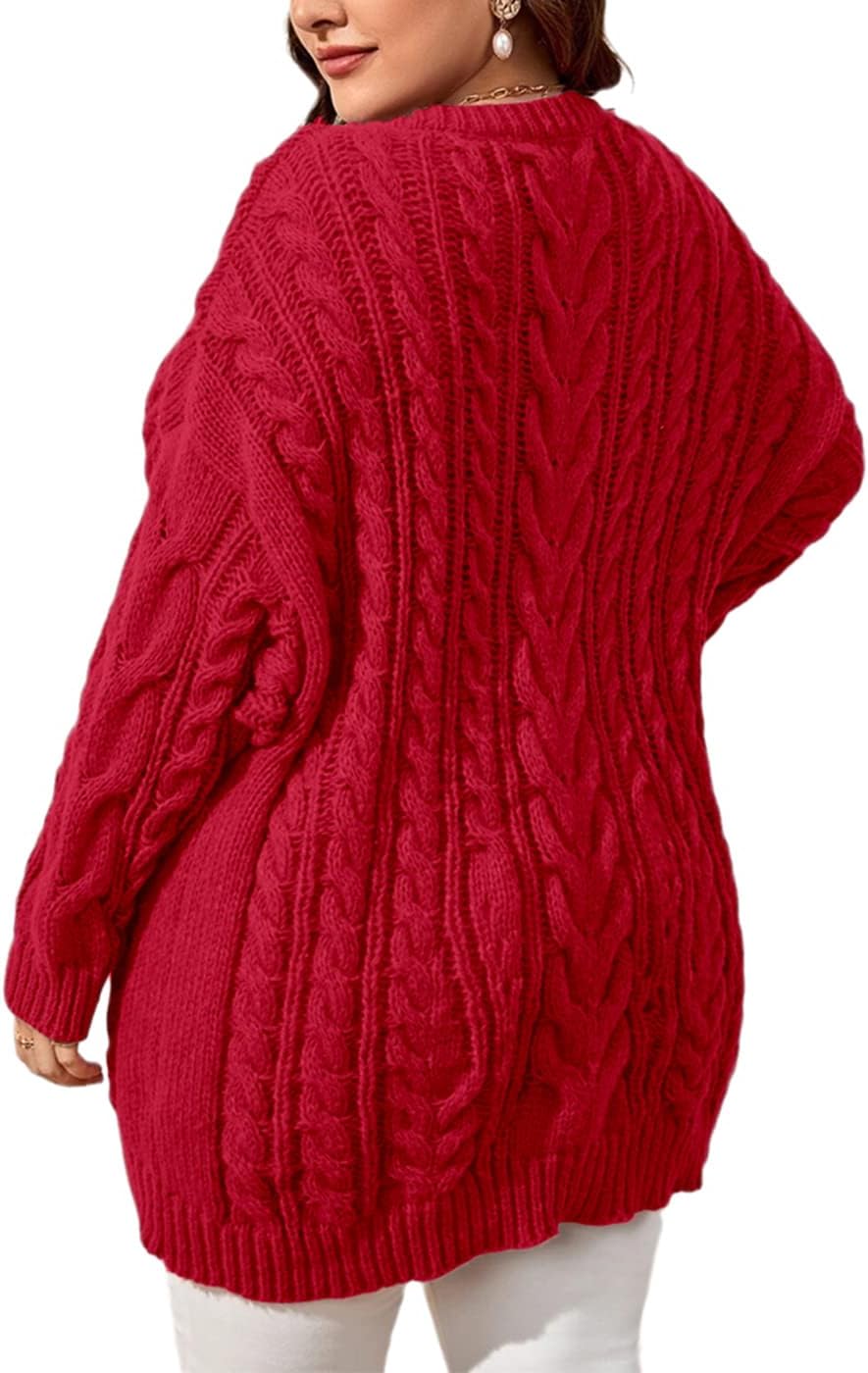 Dyexces Plus Size Sweaters for Women V Neck Long Sleeve Cable Knit Sweaters Casual Fall Sweaters Soft Jumper Tops - Image 2