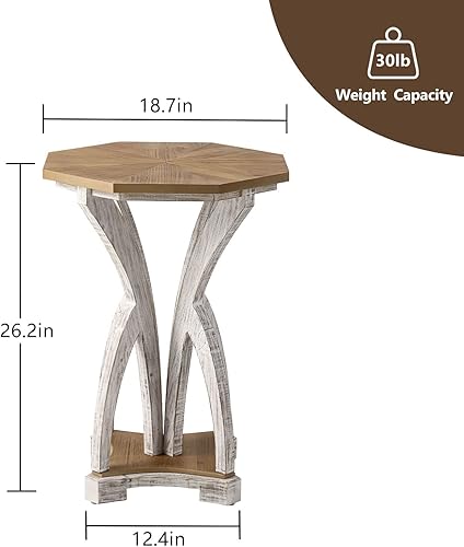 Miniatura 37 de COSIEST Mesa auxiliar redonda, mesa auxiliar de cristal con marco de madera, mesita de noche dorada champán con estilo moderno para sala de estar,