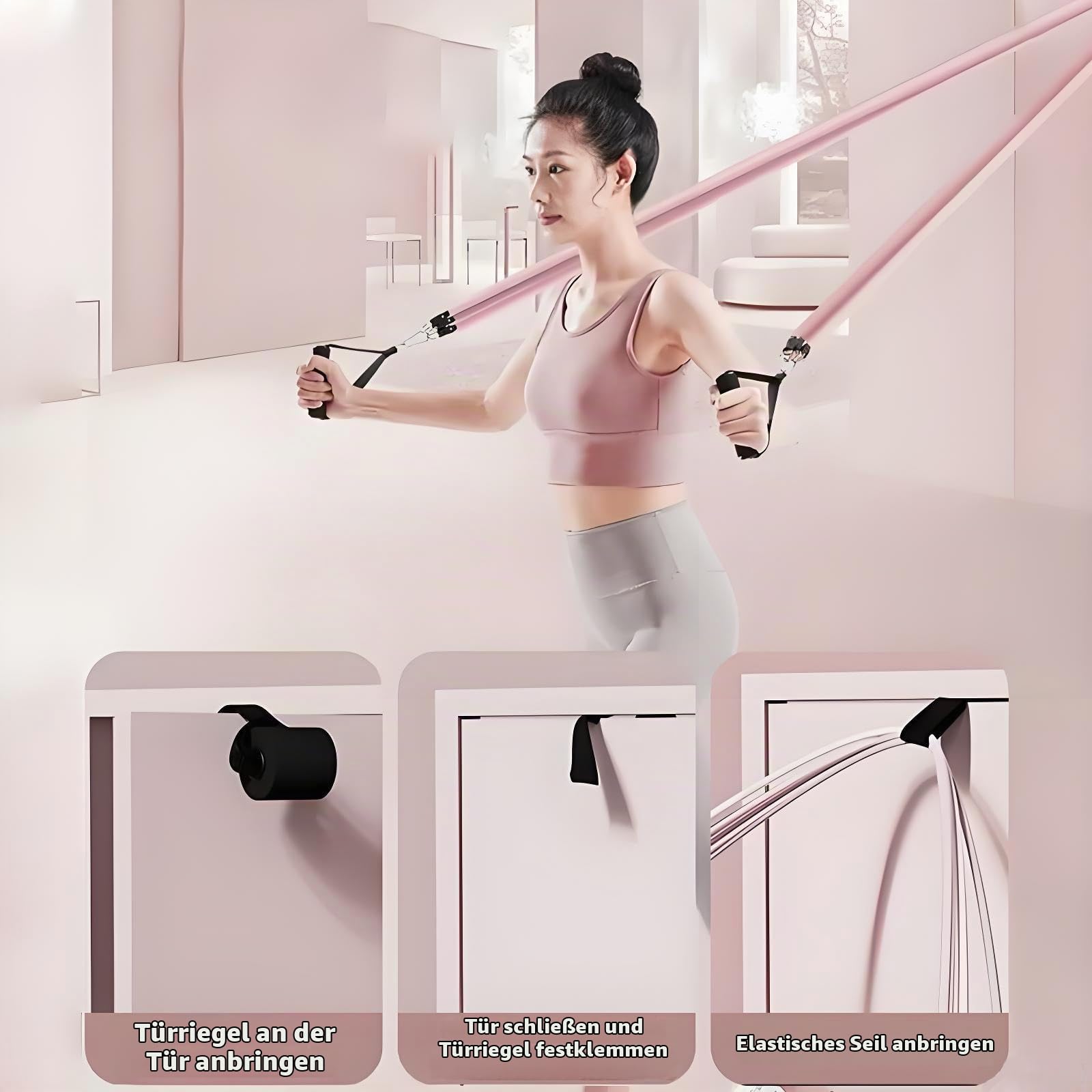 Pilates-Stange & Fitnessband Set 12-in-1 20-125 LBS Widerstand 5-Stufen - Pink