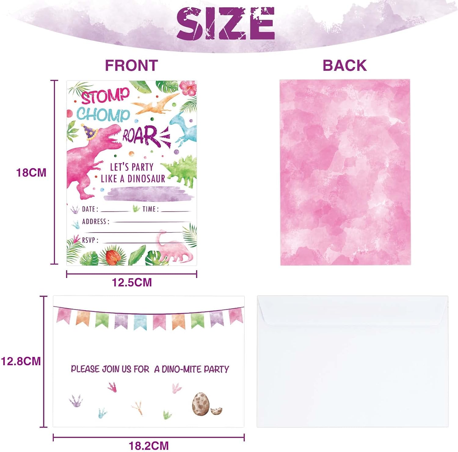 Watercolor Dinosaur Party Invitation with Envelopes - Image 3