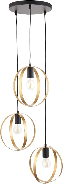National Lighting Pendant Light Fitting - Height Adjustable Ceiling Pendant with Matt Black & Matt Gold Paint Finish - 3 Lamp Cascading Pendant for Kitchen or Dining - 3 x 10W LED E27 (Required)
