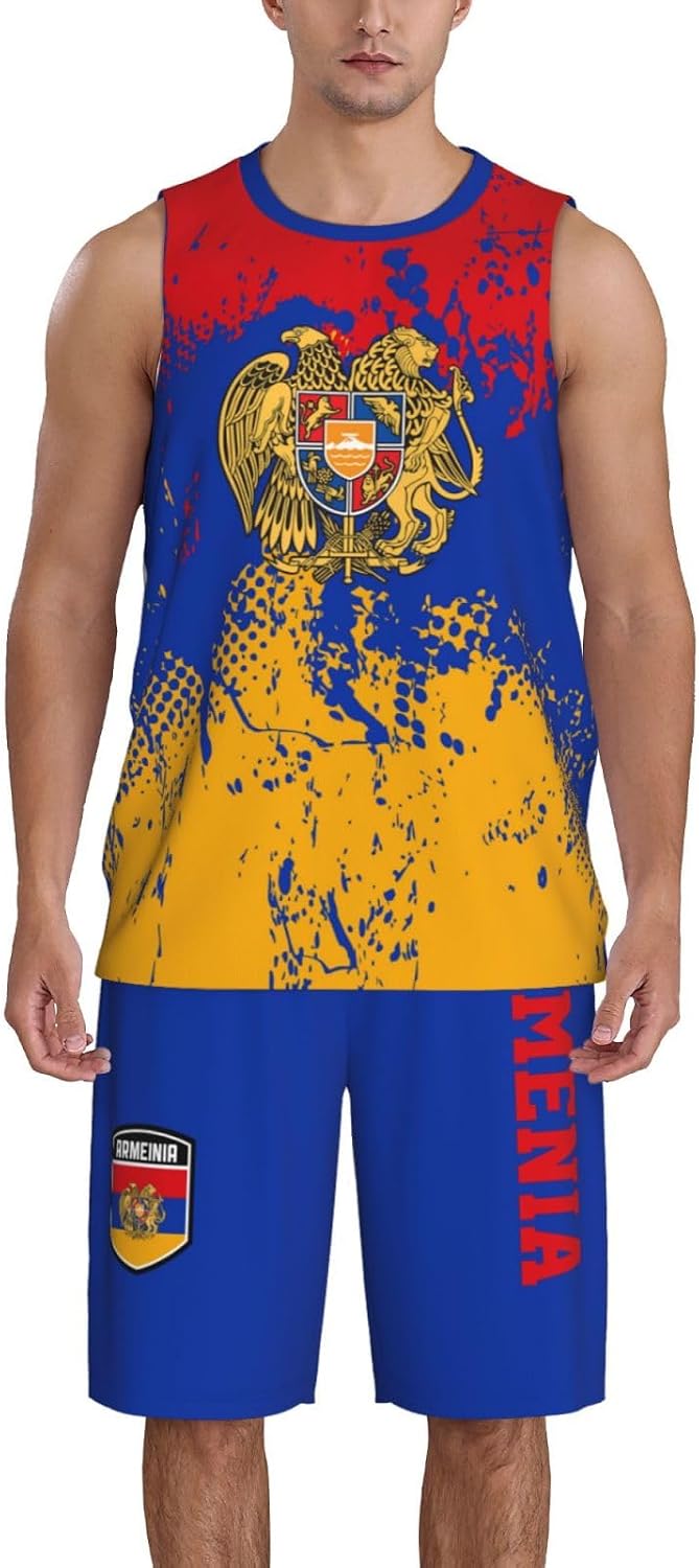 Armenia Flag Grain (2) Basketball Jersey Uniform Suit for Men Women Adults Training Athletic Set