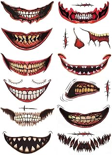 Halloween Temporäre Tattoos, 12stk Halloween Tattoo Gesicht, Tag der Toten Schädel Klebetattoo Set, Halloween Kostüm Makeu...