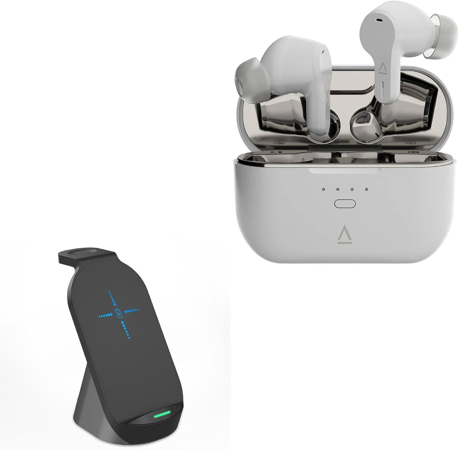 BoxWave Charger Compatible with Creative Labs Zen Air SXFI - Compact Wireless MultiCharge Stand (10W), Wireless Qi Stand Charger Watch Earbuds - Jet Black