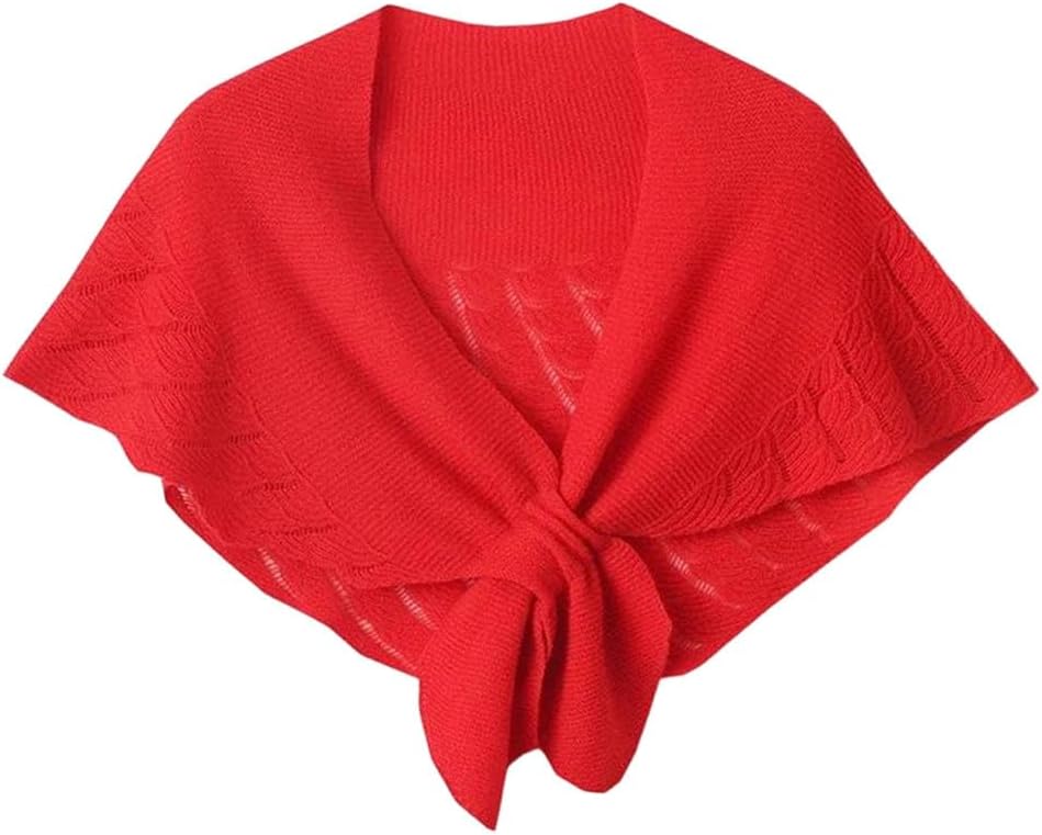Women Wool Openwork Small Shawl Wrap Wool Knitted Cape Soft Neck Warm Scarf