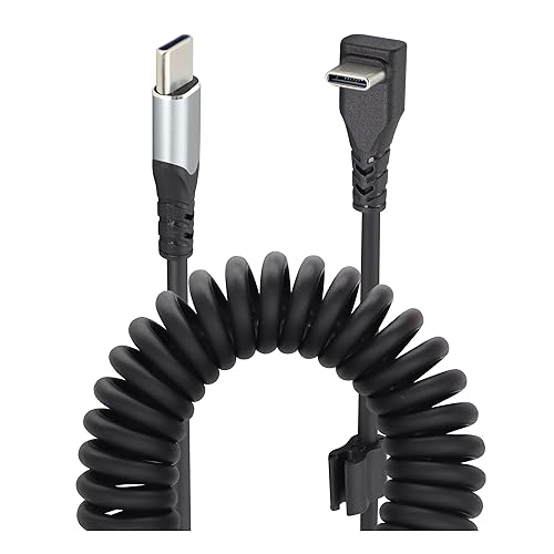 HCFeng Cable USB 3.1 tipo C a tipo C, cable USB C a USB C de 90 grados, cable de resorte en espiral, cable de extensión de datos de carga rápida