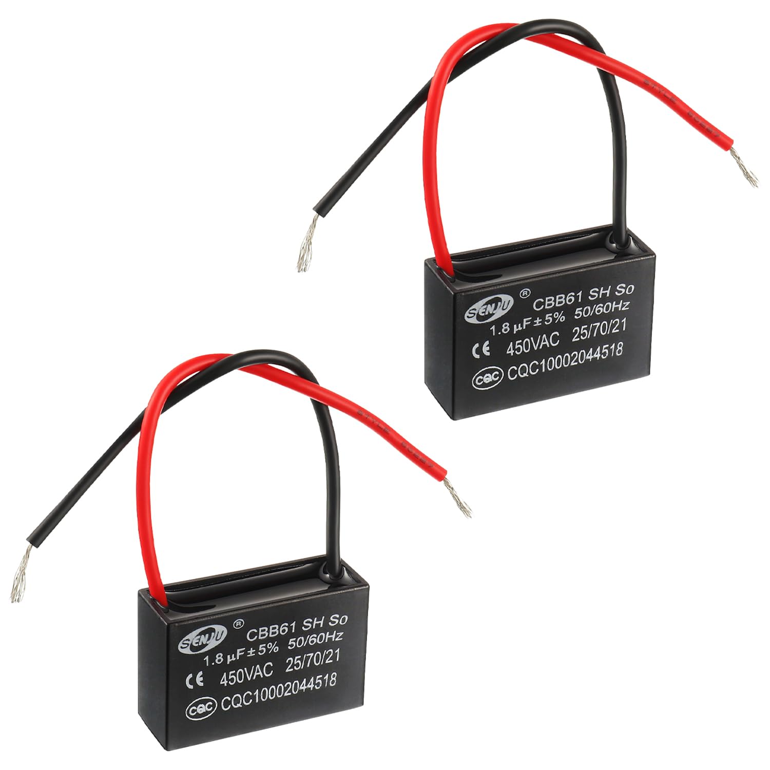 CBB61 1.8uF 450V AC 50/60Hz Air Conditioning Fan Motor Running Capacitor Pack of 2