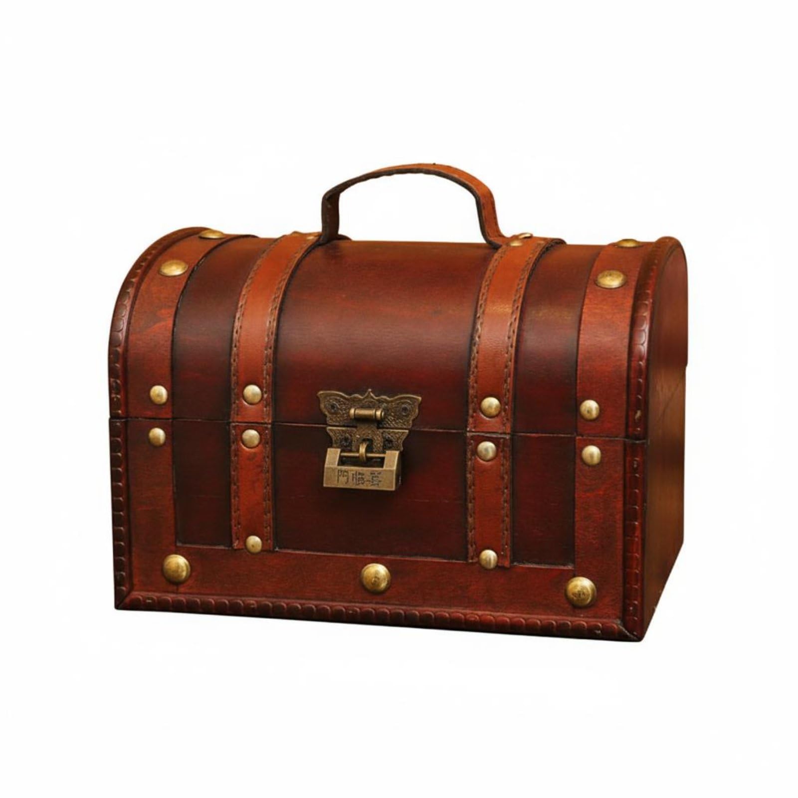 MYADDICTION Lockable Wooden Treasure Chest Portable Vintage Wooden Treasure Chest Multi-Purpose Antique Design Storage Trunk Multipurpose for Escape Room Designers, Cosplayers, Kids, Themed Parties,-image-45