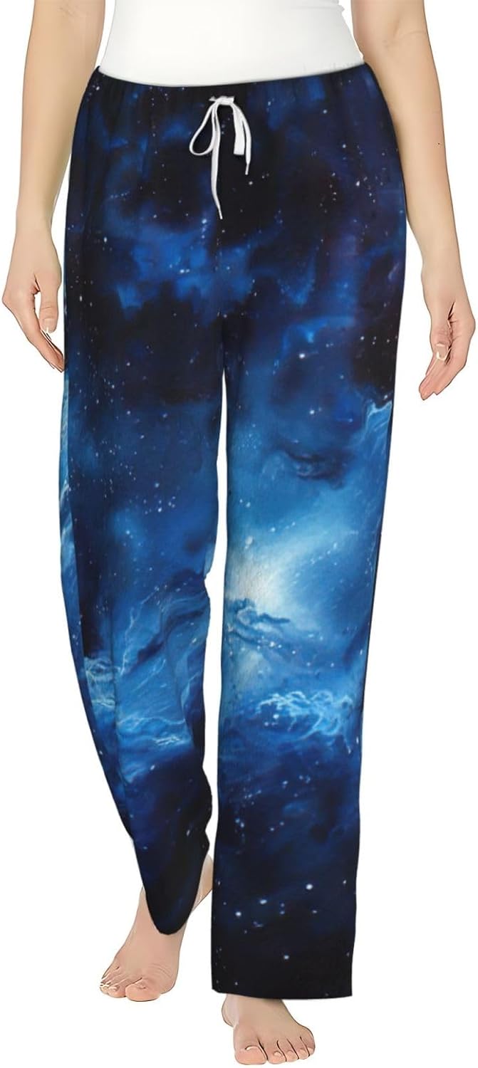 Blue Galaxy Print Fashion Cozy Womens Flannel Pajama Pants,Perfect For Christmas And Everyday Wear