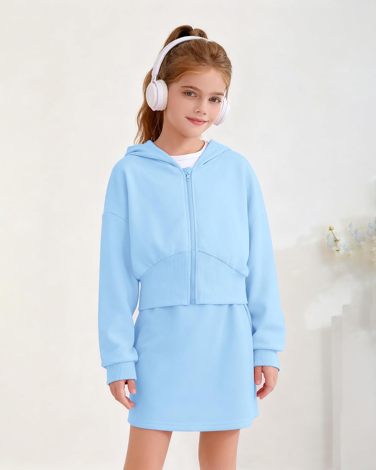 Girls Skirt Set Sweatsuit Hoodie Zip Sweatshirt and Skirts Outfits for Fall Winter Clothes Size 7-14Y - Image 2