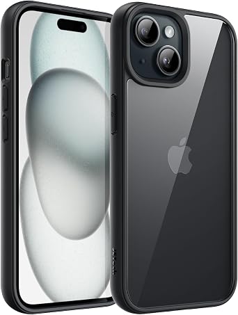JETech Case for iPhone 15, Black | Solid Color Matte TPU Frame, Scratch Resistant, Clear Back Phone Cover