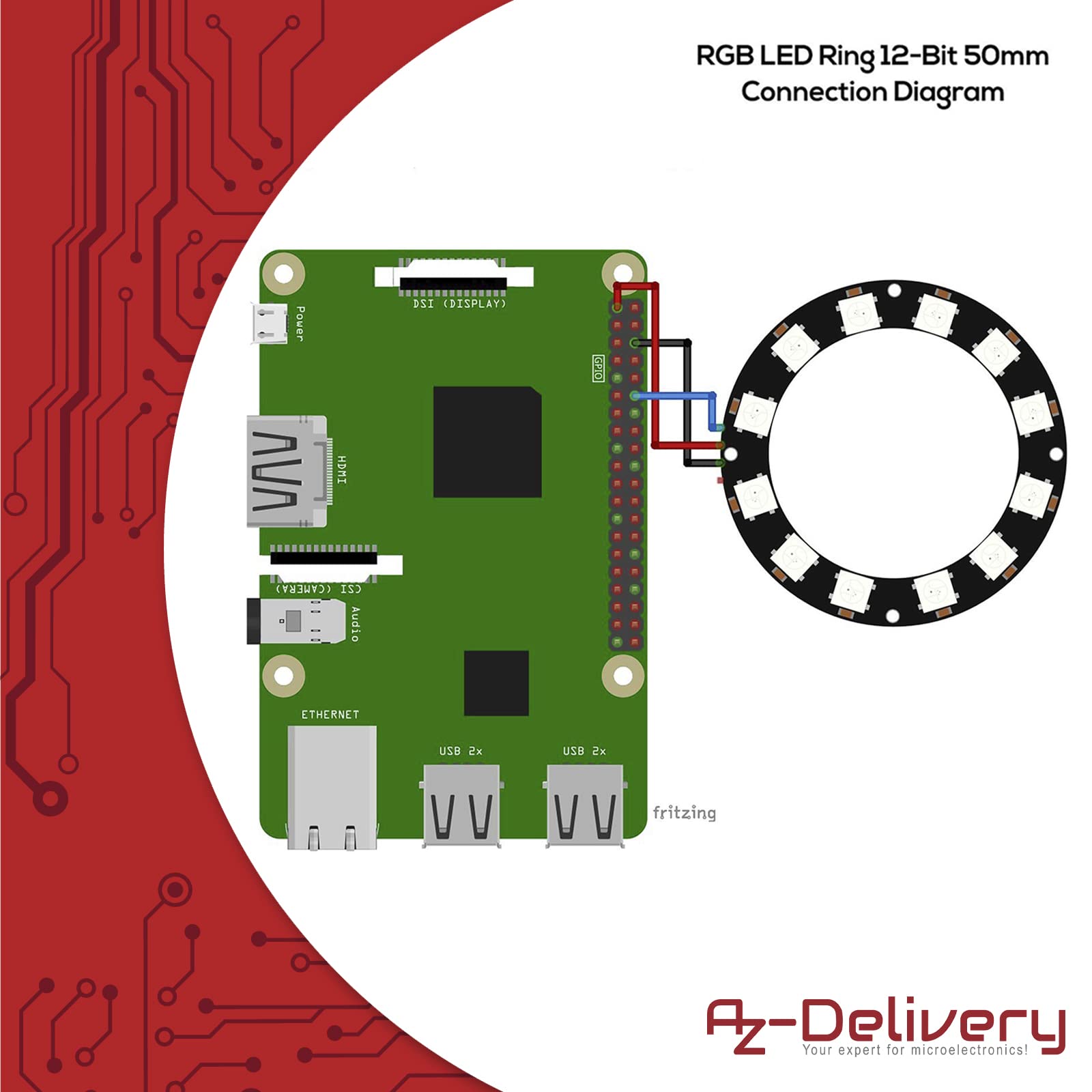 AZDelivery 5 x Anello LED RGB compatibile con WS2812B da 5 V 12-Bit compatibile con Arduino incluso un E-Book!