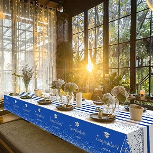 3Pack Class Of 2023 Graduation Tablecloths,Plastic Disposable Tablecloth ,Foil Dot Table Cover For 2023 High School University College Graduation Party Decoration,54 X 108 Inch (Blue And Sliver ) #TOP7