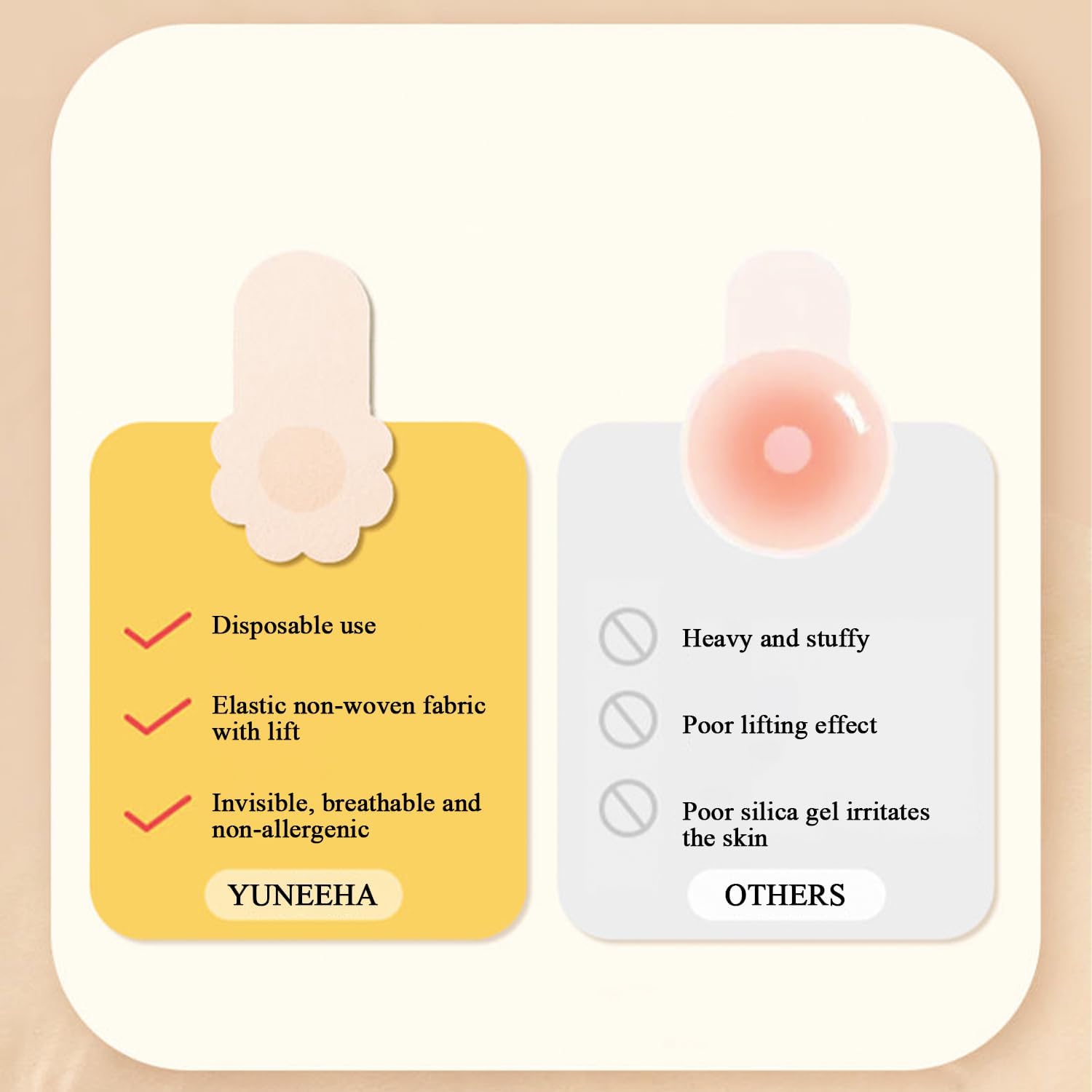 40 Pieces Disposable Pasties Nipple Covers with Lift, Invisible Nipple Petals Beige - Image 6