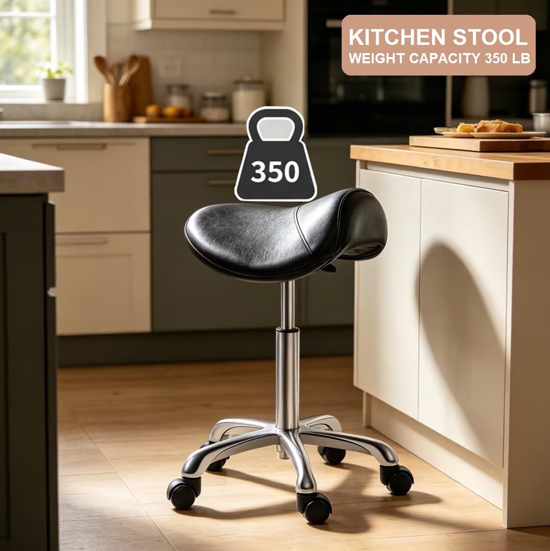 Kaleurrier Taburete giratorio de altura ajustable con ruedas, taburete resistente, silla ergonómica para laboratorio, clínica, dentista, salón, masaje, oficina y cocina en casa (negro, sin respaldo)