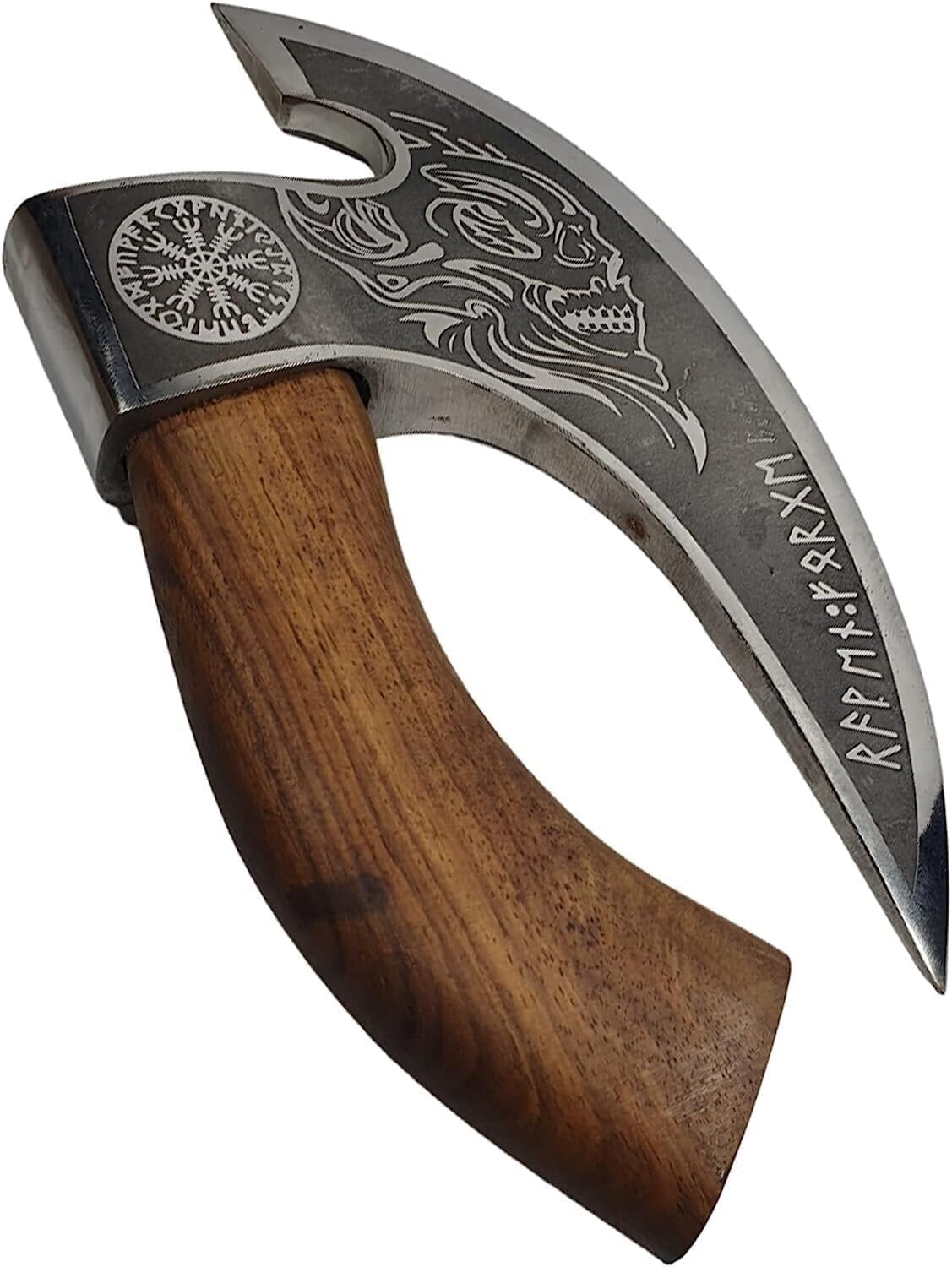 Ręcznie robiony nóż do pizzy, 26 centymetrów, ostrze do cięcia ze stali węglowej, skóra sheath, wzór czaszki, styl wikingów nóż do pizzy. Multi-Purpose Cutter… (uchwyt do owoców różanych)