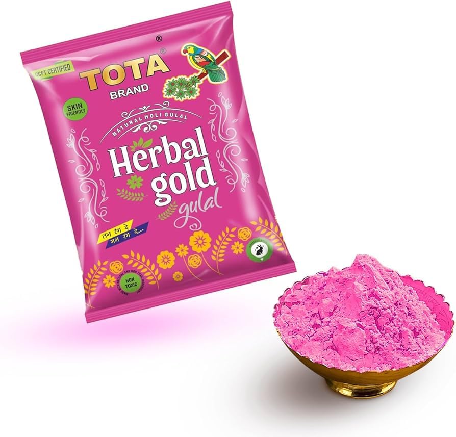TOTA Herbal Gold Gulal 70 gm Natural Pink Holi Gulal | Organic & Herbal Holi Colour Powder | Skin-Safe Eco-Friendly Gulal | Rangoli & Festival Colour (Pack of 1)