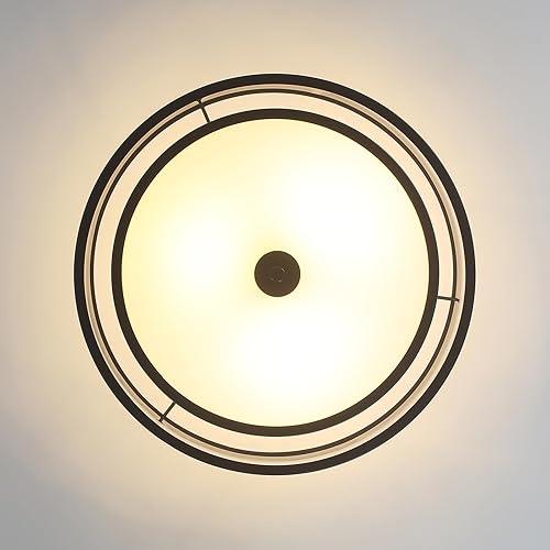 Vista 34 de BUXVRCS Semi Flush Mount Ceiling Light Fixture, 3-Light Drum Lighting Fixtures, Hallway Light Fixture Ceiling Mount with Fabric Shade, Close to