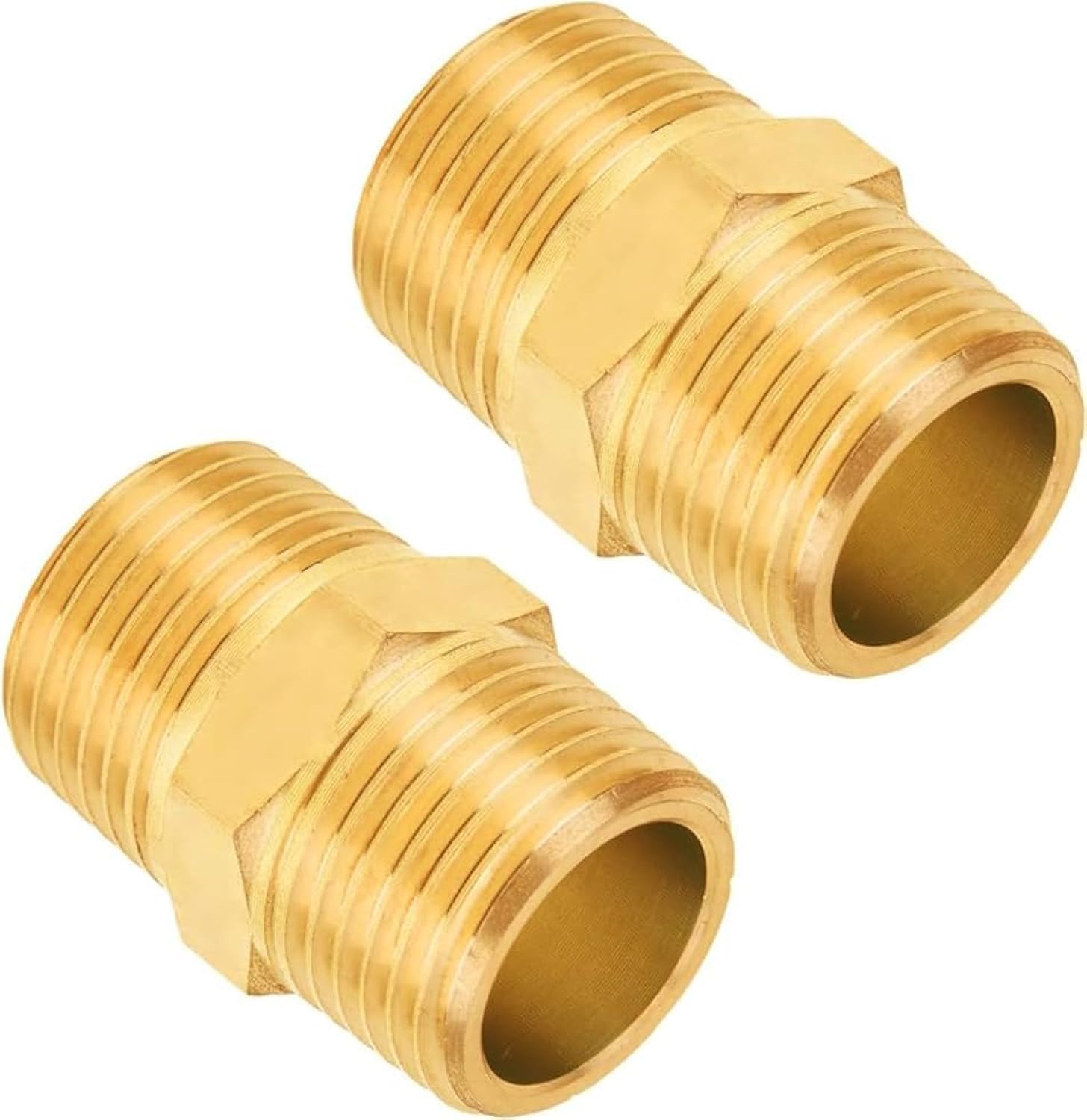 BiellaBSP Male Solid Brass Hex Nipples, Heavy Brass Pipe Adapter Fittings Equal Nipples Connectors Male Thread Hose Pack of 2 (3/4X3/4)