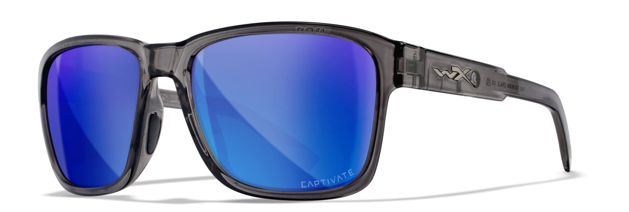 Trek Captivate Polarized Sunglasses, Safety Glasses for Men and Women, UV Eye Protection for Shooting, Fishing, Biking, and Extreme Sports, Gloss Crystal Dark Grey Frames, Blue Mirror Lenses