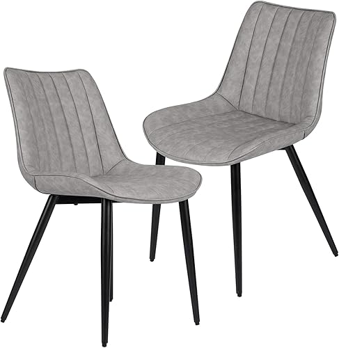 Miniatura 17 de 4 sillas de comedor de piel sintética, silla tapizada moderna de mediados de siglo con patas de metal para cocina, sala de estar, color marrón Cuero