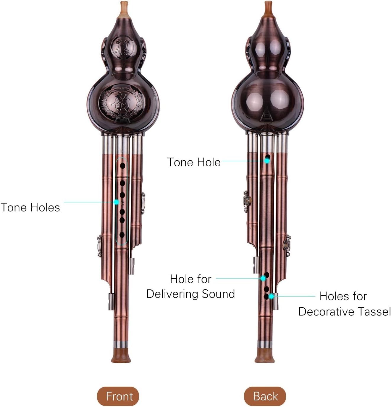 Flauto Di Zucca, Seta Di Zucca, Strumento A Fiato, Hulusi Zucca Cucurbita Flauto A 3 Toni In Alluminio Con Tubi Placcati In Rame Custodia for Strumenti Tradizionali Cinesi for Principianti Amatori Mus
