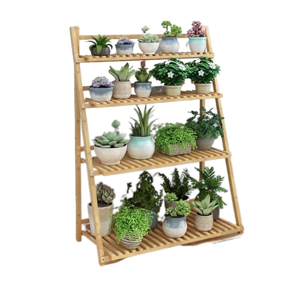 SnamicE Ladder Plant Stand 4Tier Wooden Planter Holder Flower Pot Display Shelf for Home Patio Lawn Garden Balcony Plant Stand Indoor,Log Color-100cm