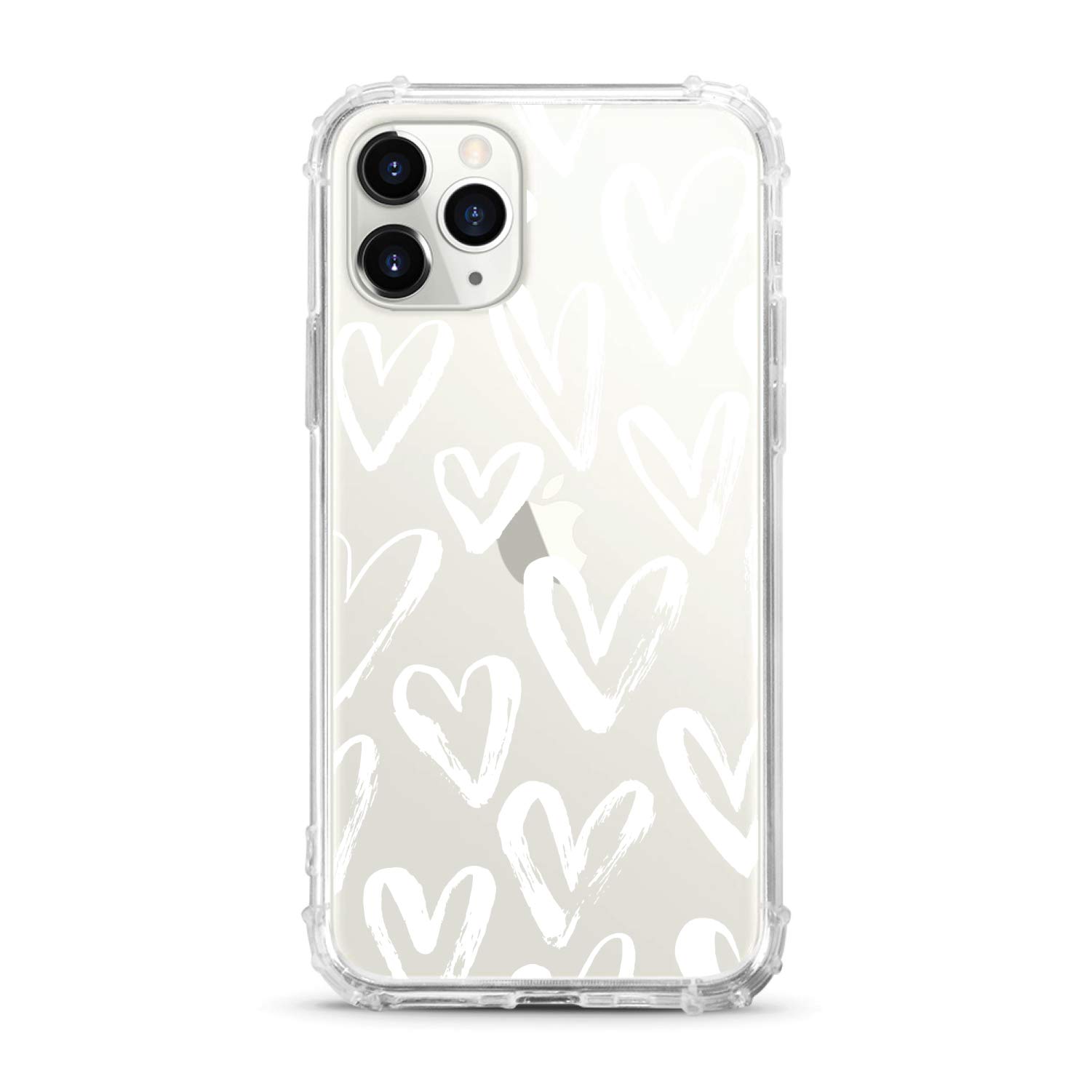 OTM Essentials iPhone 11 Pro Clear Tough Edge Phone Case, White Hearts