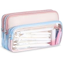 FINPAC Color-Block Pencil Case Organizer - 100 Pen Capacity, Clear PVC Layer & Triple Compartments for Quick Access, Pencil Box Organizer for Study, Artists, ProfessionalsBlue and Pink