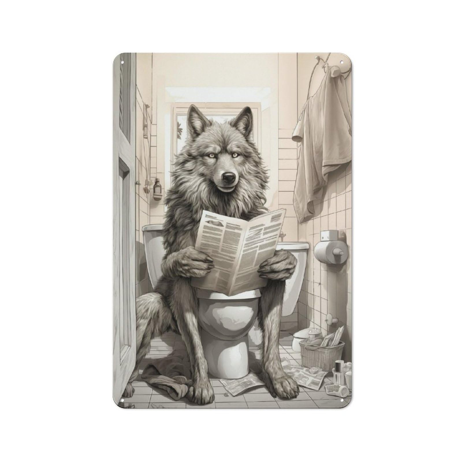 Junmoney Wolf Bathroom Business Retro Tin Sign 30X20cm Featuring For Bar Or Restaurant, For Metal Sign Collectors, For Garage And Workshop Walls