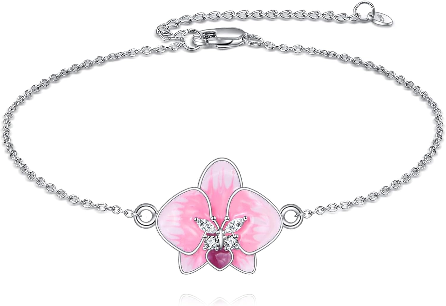 TIGER RIDER Purple/Pink Orchid 925 Sterling Silver Adjustable Bracelet Flora Jewelry Gift for Women Birthday Christmas