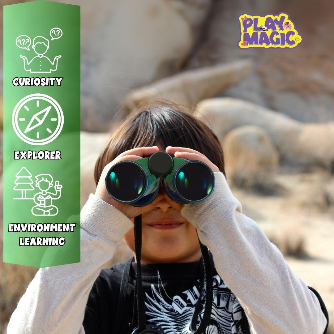 PlayMagic Binocular|Army Style Folding Telescop Toy|Compass & Neck String Included|Long Distance Vision|Adventure and Birdwatching Toy|Spy Toy|Birthday Gift for Kids 3 yr+|Made in India|Assorted