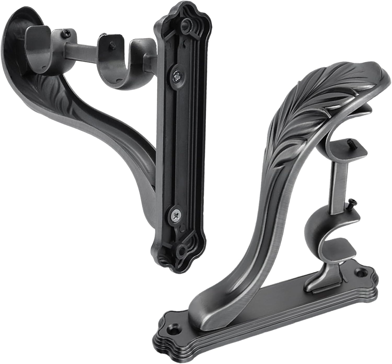 3Pcs Double Curtain Rod Brackets Rod Holders,Retro Wall Mount Brackets for Window Curtains Rod Hangers with Adjustable Screw,Matte Black