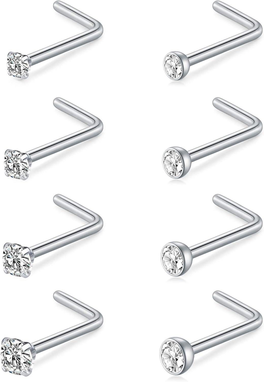 MODRSA Nose Studs 18g & 20g - L-Shaped Surgical Stainless Steel Diamond Studs for Women & Men - Corkscrew Nose Rings