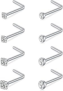 Nose Studs for Women Silver Gold Nose Stud 18g 20g Nose Rings Studs L Shaped Diamond Surgical Stainless Steel Nose Screw Nose Piercing Studs Nose Rings 18 Gauge 20 Gauge