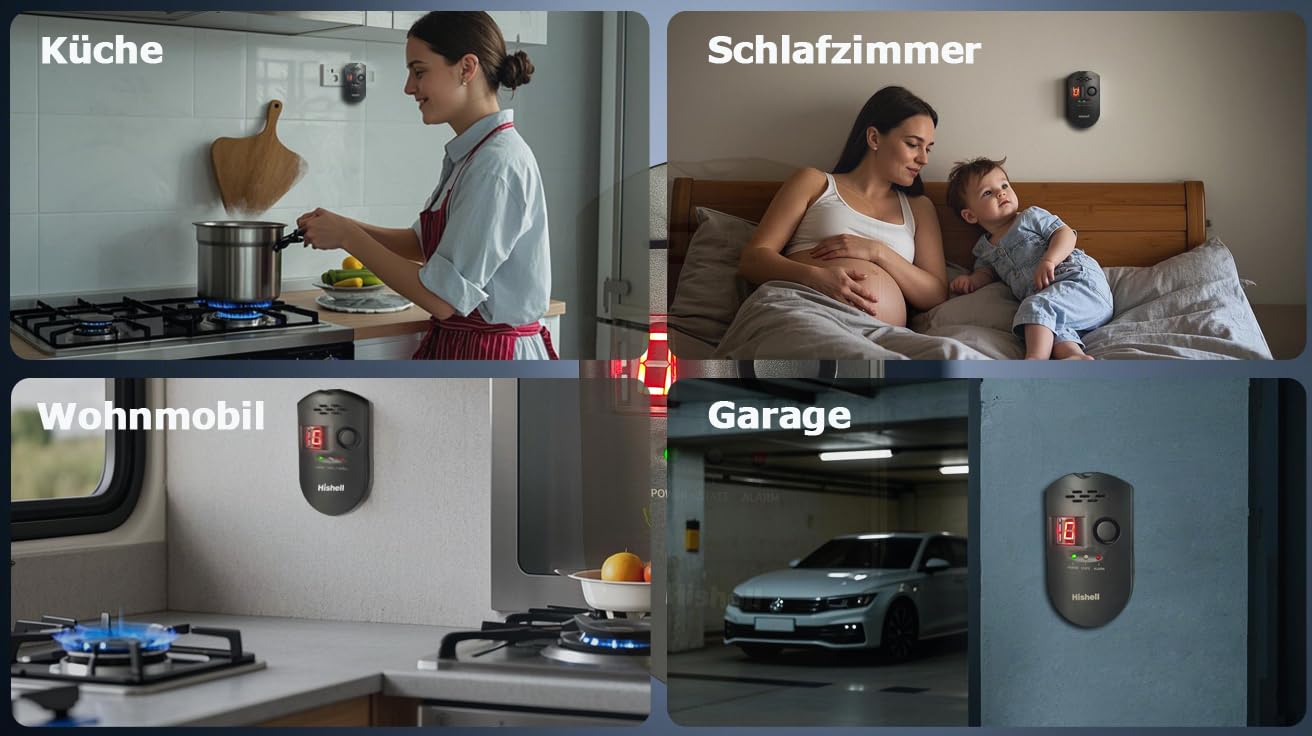 Gasmelder, steckbarer LPG-Erdgas Alarm, tragbarer brennbarer Gasdetektor mit akustischem und visuellem Alarm für Methan, Propan, Butan in Küche, Haus, Wohnmobil