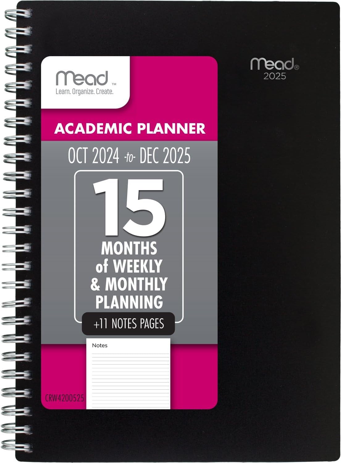 Mead 2025 Planner, Weekly & Monthly, 15-Month, 5-1/2" x 8-1/2", Small, Basic, Black (CRW4200525) Small - Black Planner Calendar Year: Oct 2024—Dec 2025