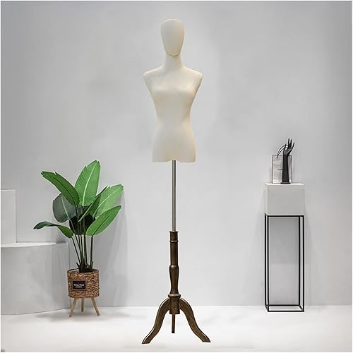 JOOTHIJX Cuerpo de maniquí femenino con soporte de trípode de madera, altura ajustable de 47.2 a 82.6 pulgadas, forma de vestido de torso simulado
