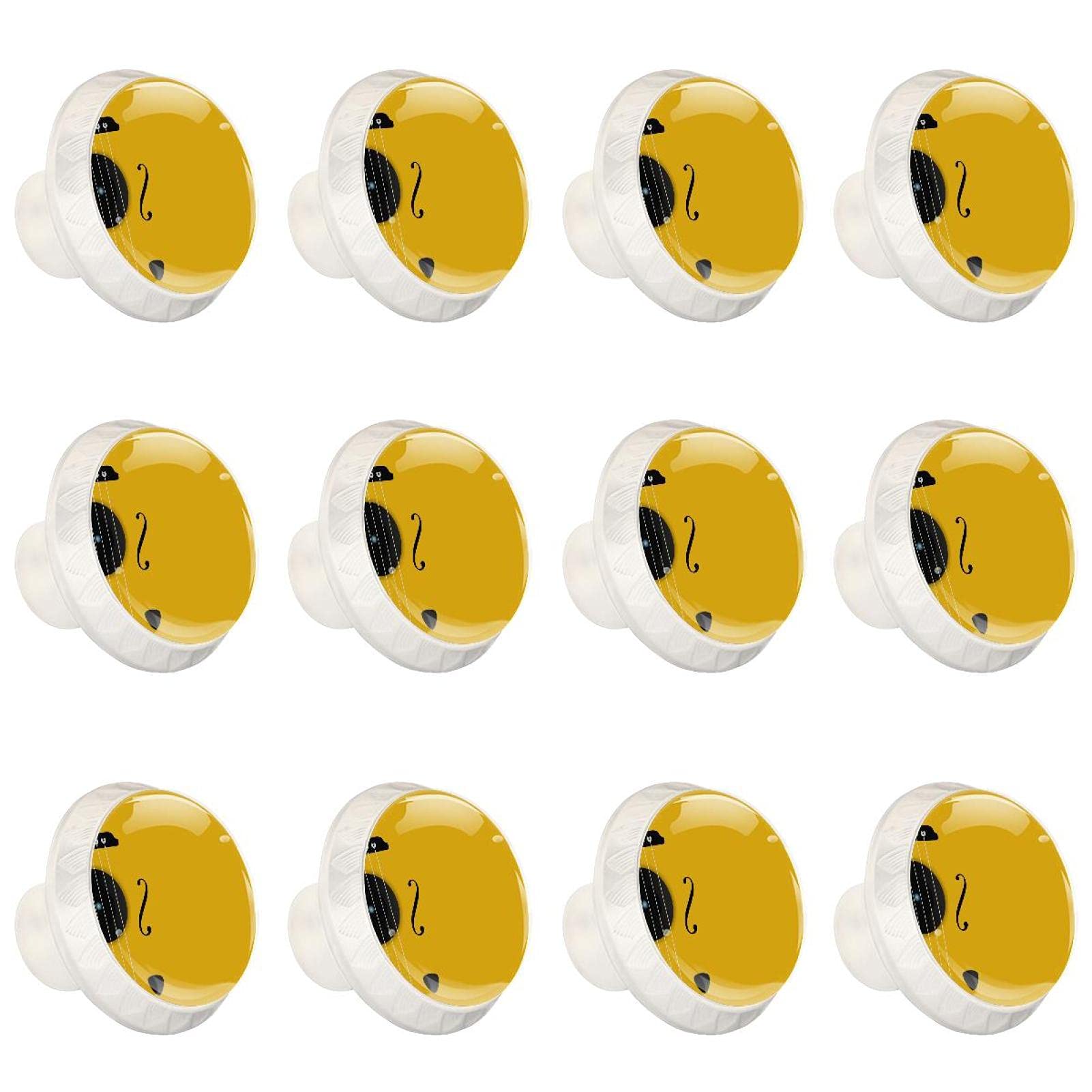 Boutons d'armoires de cuisine ronds poignée de placard tiroirs commode musique guitare jaune x12