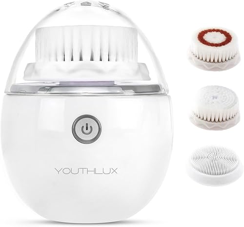 Miniatura 11 de YouthLab Pure Radiance, cepillo de limpieza facial vibratorio, eléctrico, 3 modos, 3 cabezales de cepillo (2 cerdas, 1 silicona), impermeable, Oro