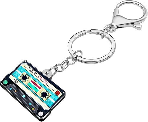 Miniatura 3 de NEWEI Llavero de cinta de casete de acrílico de los años 90 para mujer, decoración de fiesta temática de los años 80, Cinta de casete E